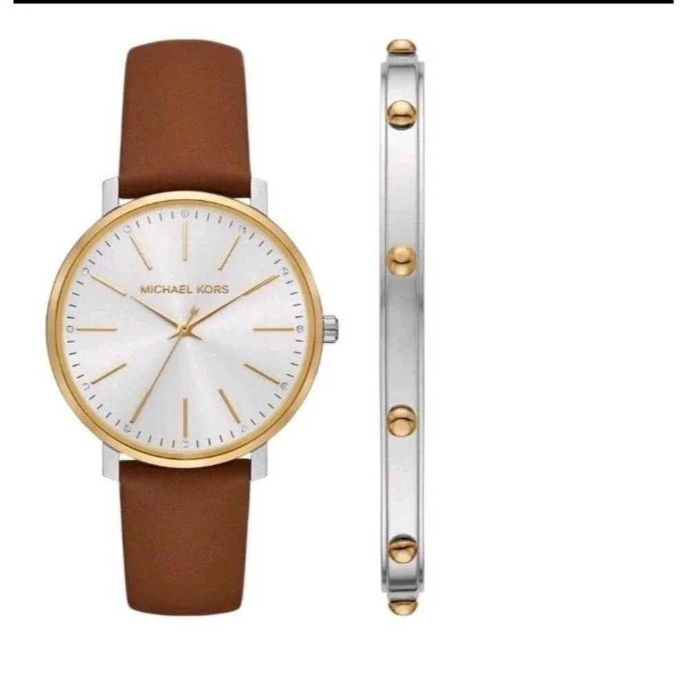 Michael Kors MK4898 Pyper Leather Band Quartz Women's Watch Bracelet Set